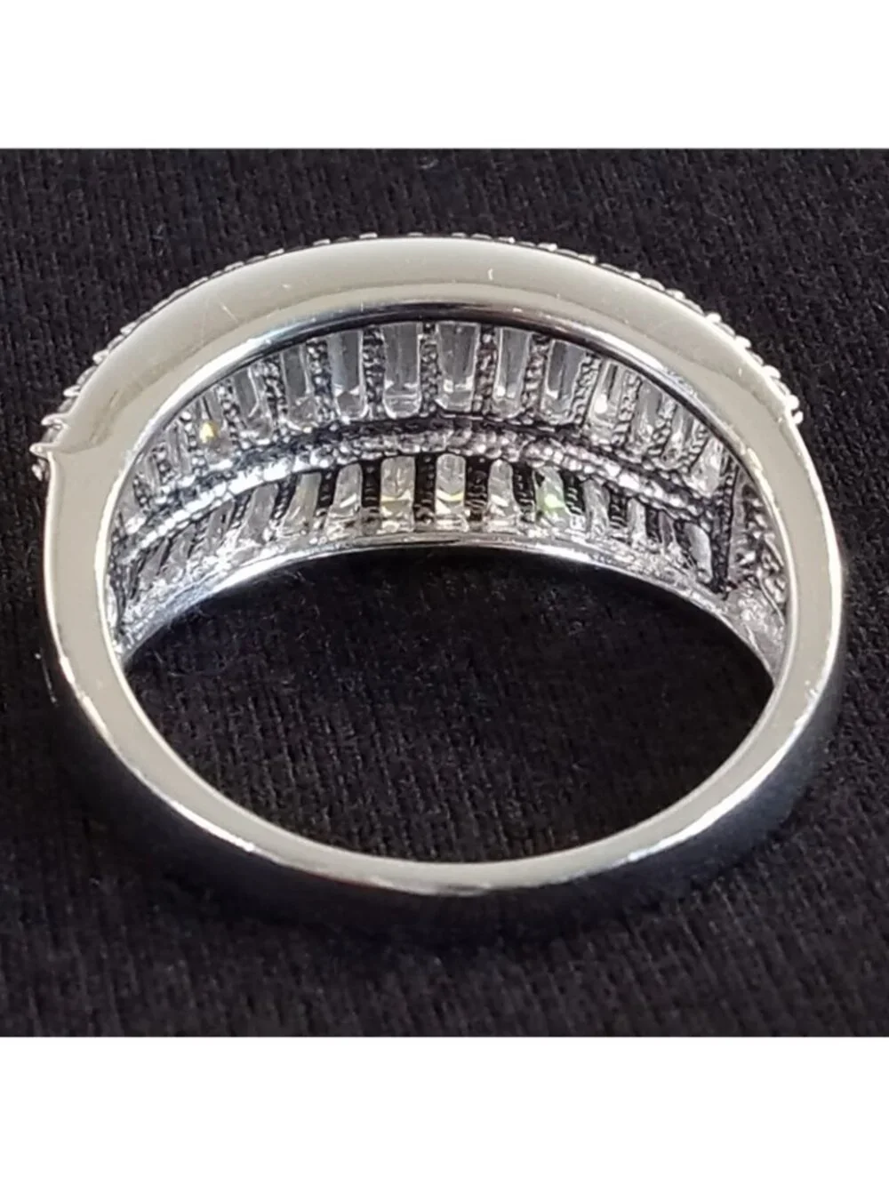 925 Sterling Silver Multi-Row Baguette & Round CZ Statement Ring Size 10